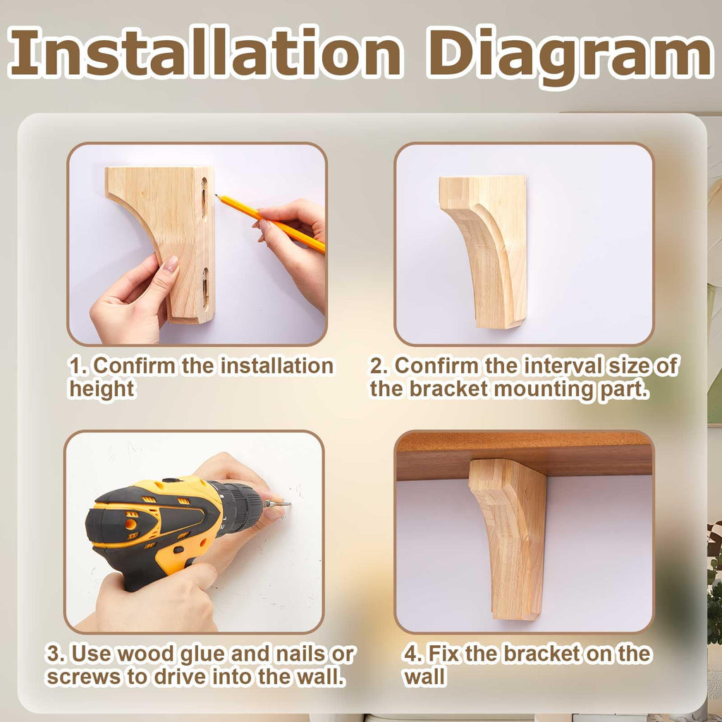 2 Pack Solid Wood Corbels, 1 3/4" w X 4" d X 6" h, Classic
