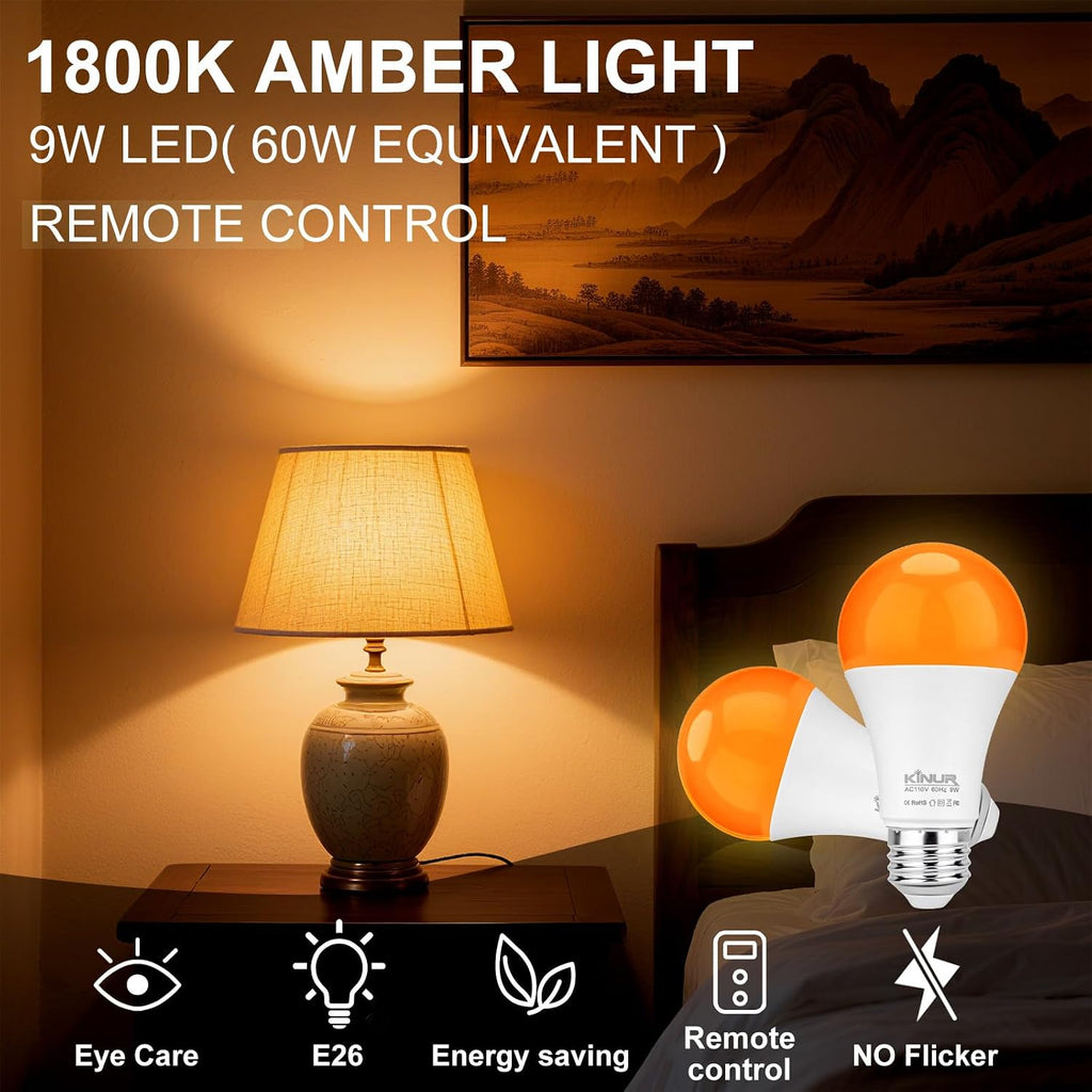 Amber Sleep Light Bulb, 1800K Blue Light Blocking, 9W E26 A19 Warm Night Light, Baby Nursery, Healthy Sleep Therapy