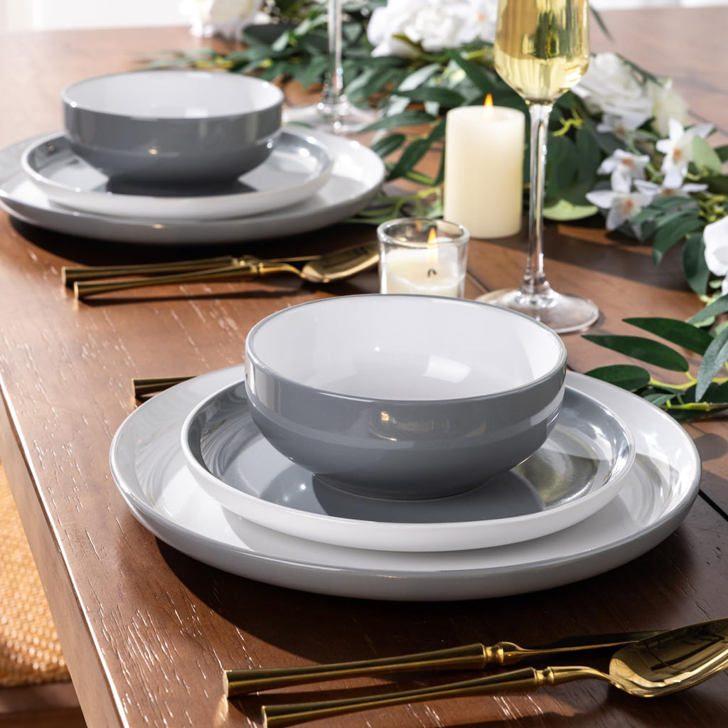 Ceramic Dinnerware Set for 4, 12 Pcs Plates and Bowls Sets Dishes