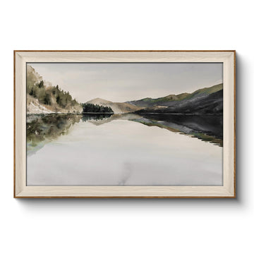 Framed Canvas Wall Art Mountain Reflection Decor Vintage Nature Wilderness Art Decorative Rustic 24x36In