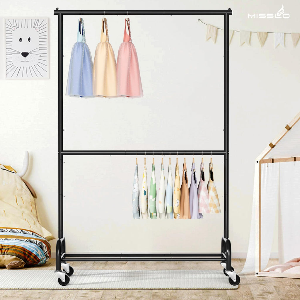 Heavy Duty Clothing Racks for Hanging Clothes Rack Double Rod Garment Rack Rolling Closet Wardrobe Rack on Wheels