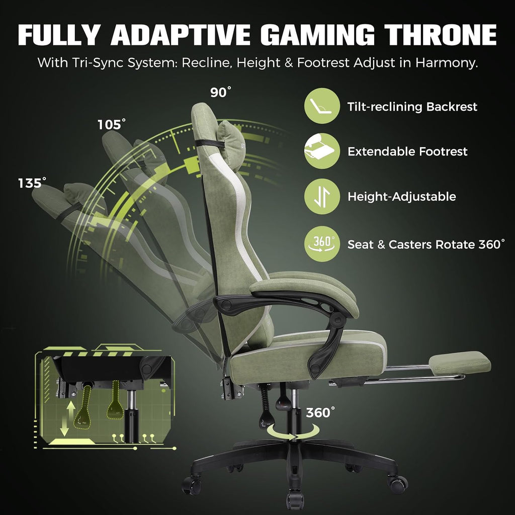 Big and Tall Gaming Chair 350lbs Heavy Duty Office Chair with Foot Rest, High Back Pocket Spring Ergonomic Computer