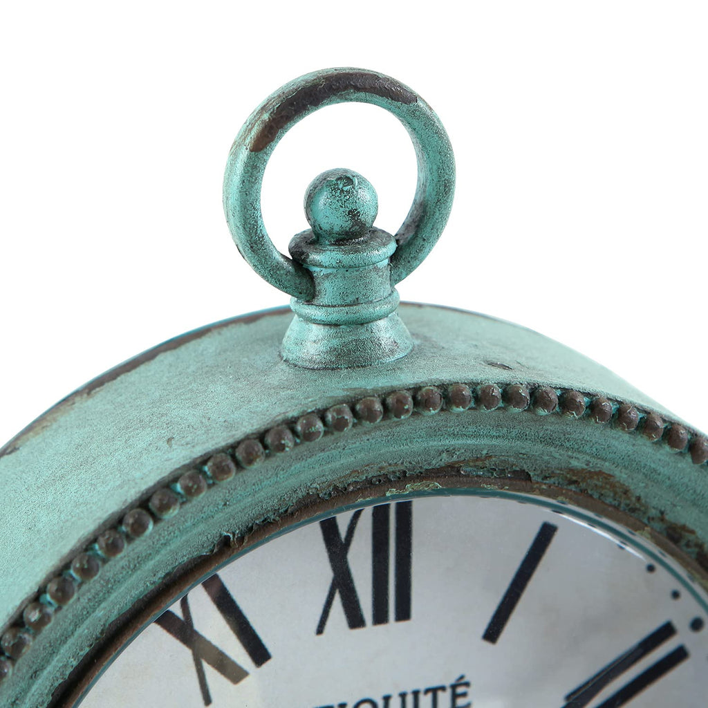 Antique Table Clock Silent Non-Ticking, Shelf Desk Top Clock Battery Operated Rustic Distressed Design, Shabby Chic