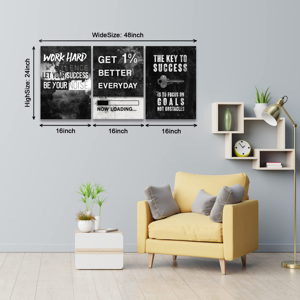 Inspirational Motivational Canvas Art, Grind Hustle Wall Decor 3 Pieces (Work-Hard, 48" W x 24" H)