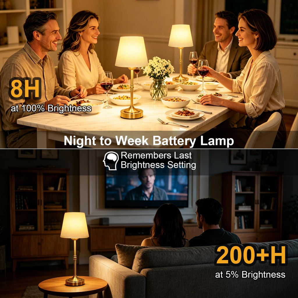 Rechargeable Gold Cordless Table Lamp,3 Color Dimmable Bedside Lamp