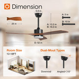 52 inch Ceiling Fans with Lights and Remote Control, Reversible, 3 Wood Blades, 6 Speeds, 5CCT Dimmable, Noiseless, Indoor/Outdoor Black Walnut Ceiling Fan for Bedroom Living Room Gazebo Patio A103-B0DY7M989Q