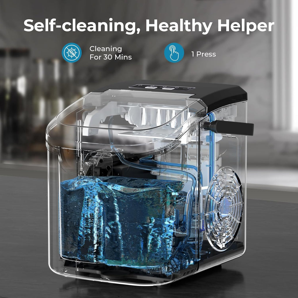 Countertop Ice Maker Machine, 8 Ice Cubes in 6 mins, 26lb/Day Ice with 2 Sizes- Portable Mini, Energy Saving &