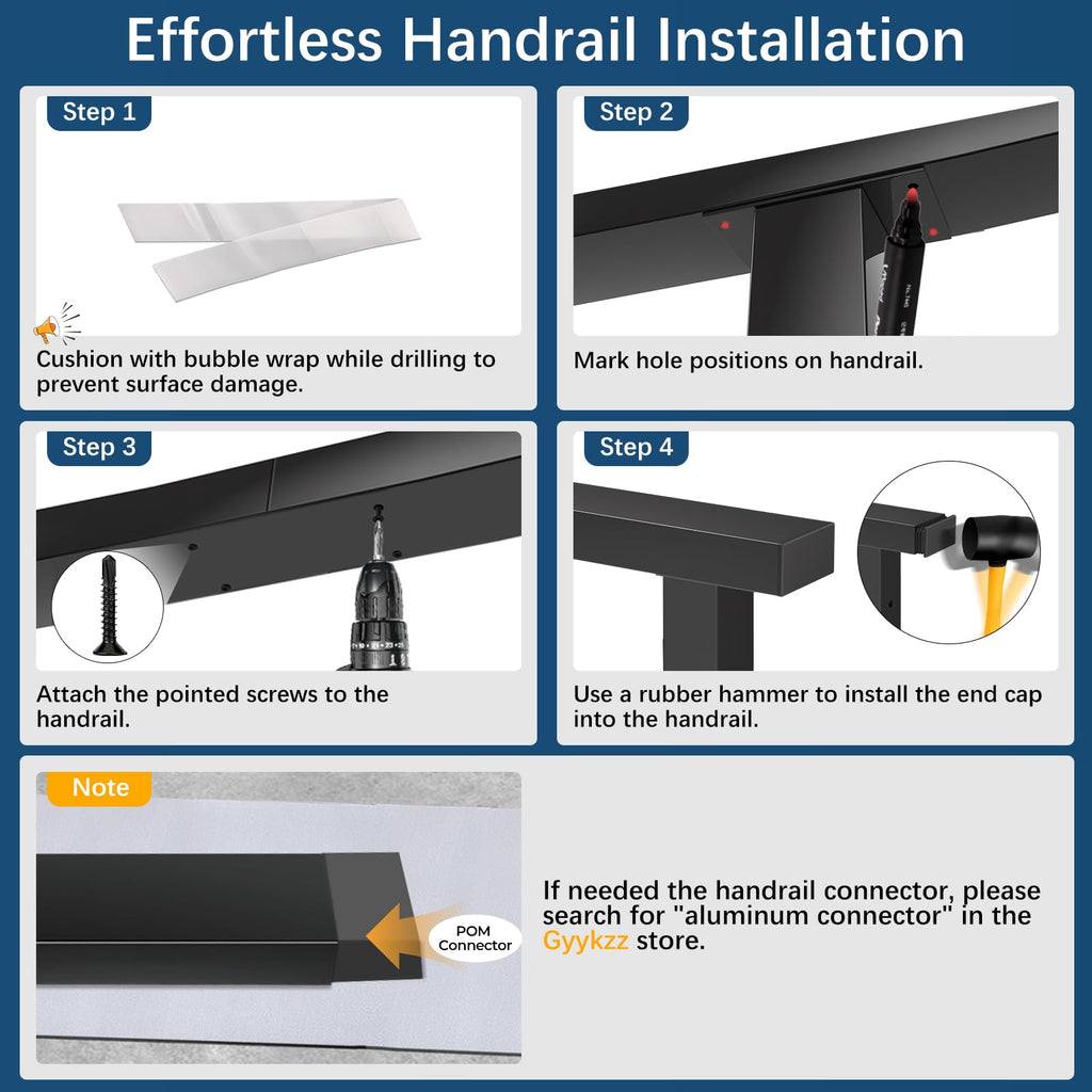 8FT Aluminum Black Handrail, Rectangular Flat Top Hand Rail Prefect for Coastal Projects, Deck Railing Top