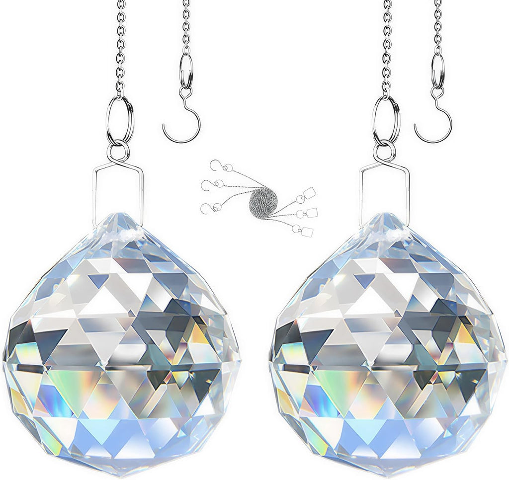 Sun Catcher with Chain & Hook for Easy Hanging - 2 Pack 40mm Rainbow Maker Prism