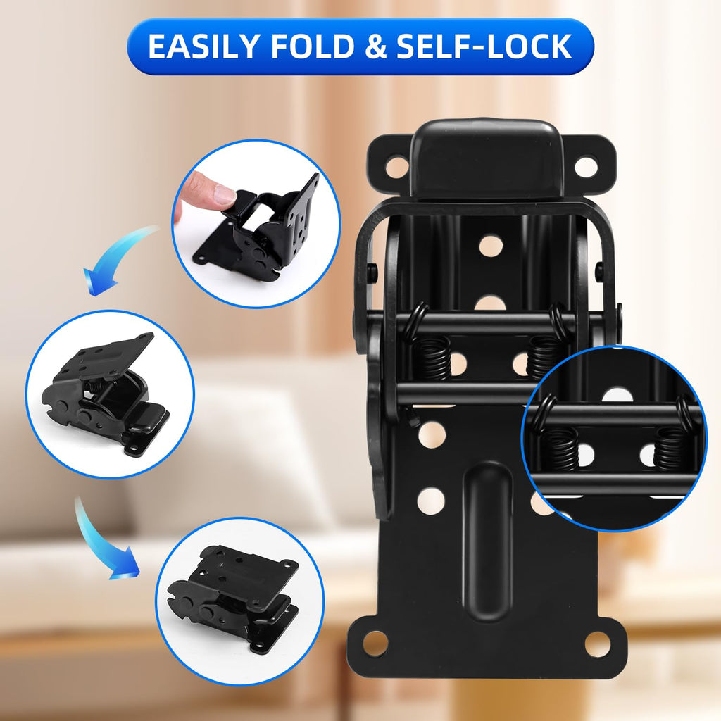 Folding Brackets 4 Pack, Heavy-Duty Self-Locking Hinges with Screws, Foldable Lock Extension Support Brackets for