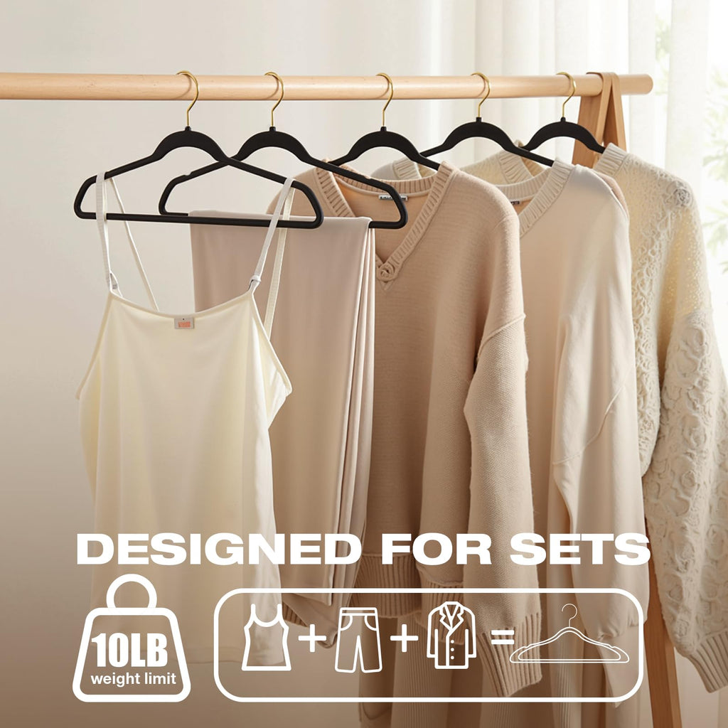 50 Pack Black Velvet Hangers, Coat Hanger Non Slip, Heavy-Duty, Space Saving, Slim Clothes Hangers for