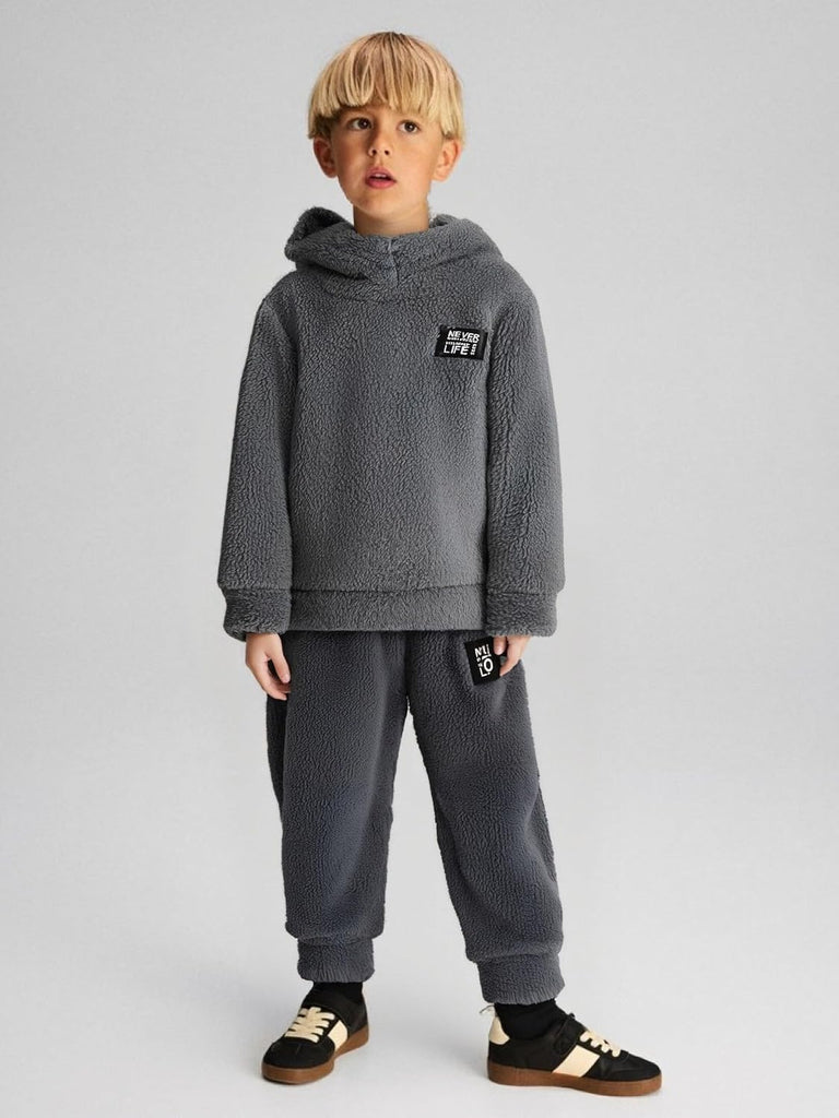 Kid Toddler Boy Clothes Casual Patch Fleece Hoodie Sweatshirt And Jogger Pants Knit Set