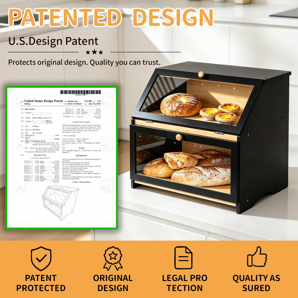Double Layer Wooden, Keep Bread Fresh Longer, Black