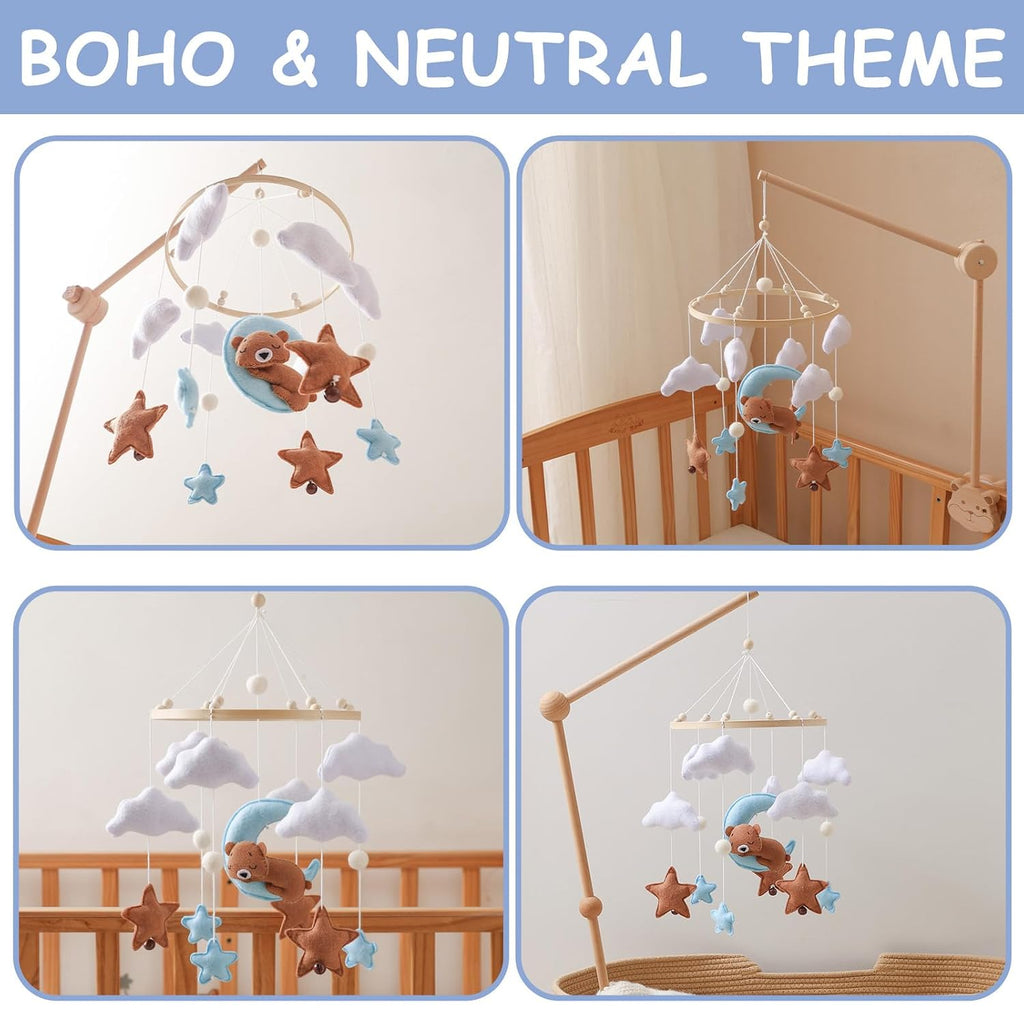 Baby Mobile for Crib - Hanging Felt Nursery Mobile - Fits Most Crib Arms - Gender-Neutral Boho Nursery Decor & Baby