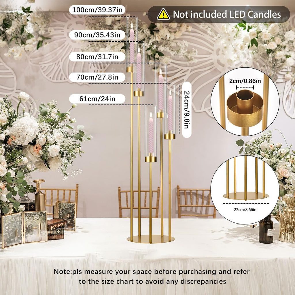 4PCS 5 Arm Candelabra Centerpiece for Table,Floor Candelabra with Acrylic Shadeersary Concert Reception Gifts