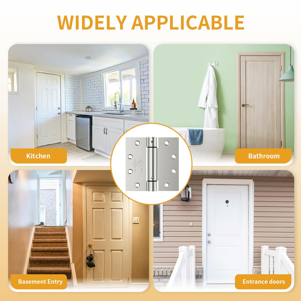 3 Pack Self Closing Door Hinges, 4.5" x 4.5" Spring Loaded Hinges