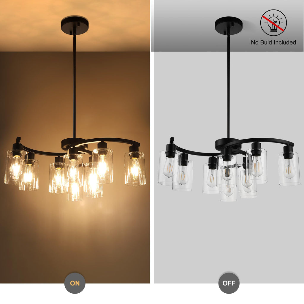 9-Light Black Modern Chandeliers, Adjustable Height Farmhouse Kitchen Island Lighting, Industrial Hanging Light
