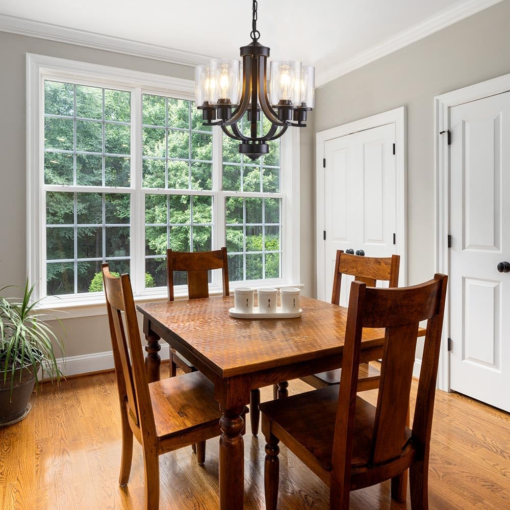 5-Light Dining Room Chandelier, Modern Small Chandeliers Black Rustic Metal Farmhouse High Ceiling Pendant Light