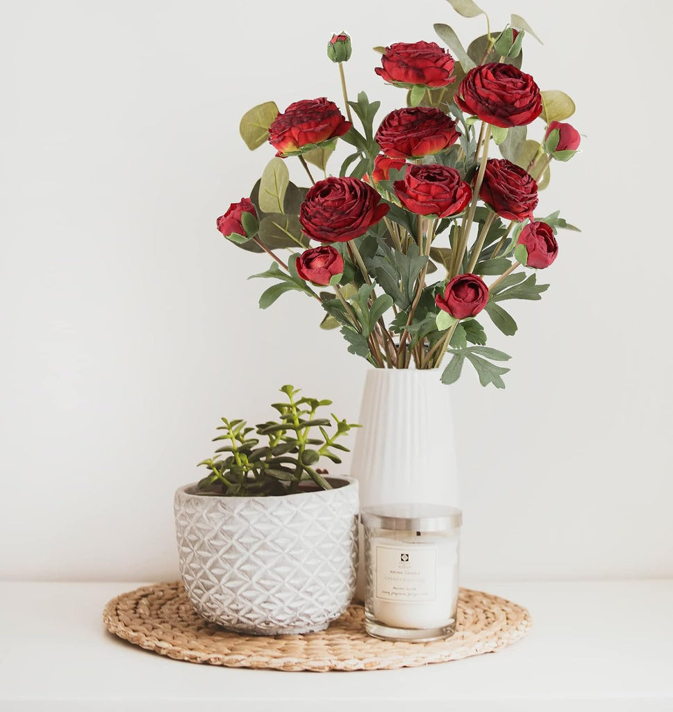 Ranunculus Artificial Flower,Silk Flowers Fake Persian Buttercup Flower 18 Heads Vintage Ranunculus Arrangement