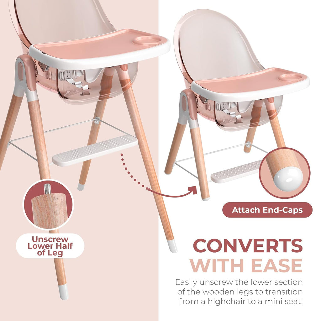 Classic Non-Reclinable 6 in 1 Baby High Chair for Babies and Toddlers, Modern Safe & Compact wooden Highchair, Easy