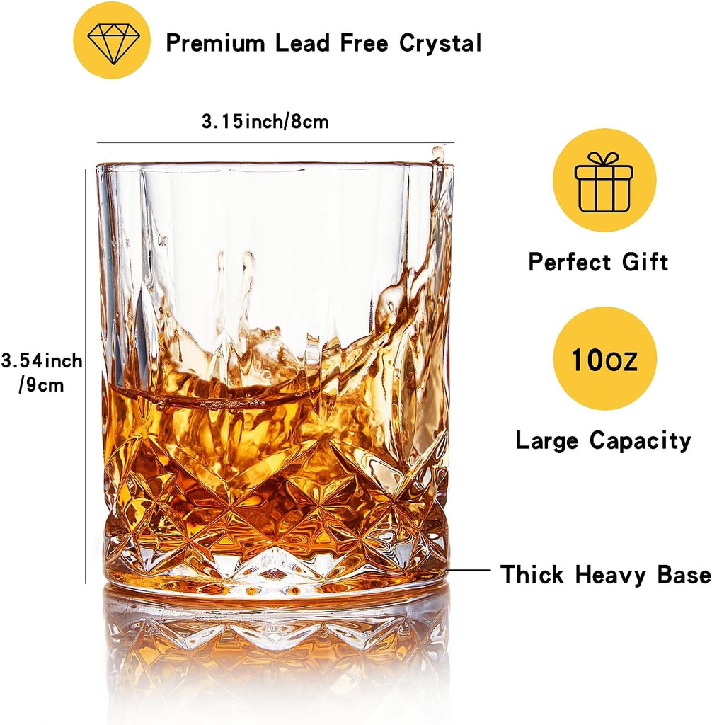 Whiskey Glasses Set of 4, Rock Glasses,11 oz Lead-Free Crystal Bourbon Glass,Old Fashioned Glass for