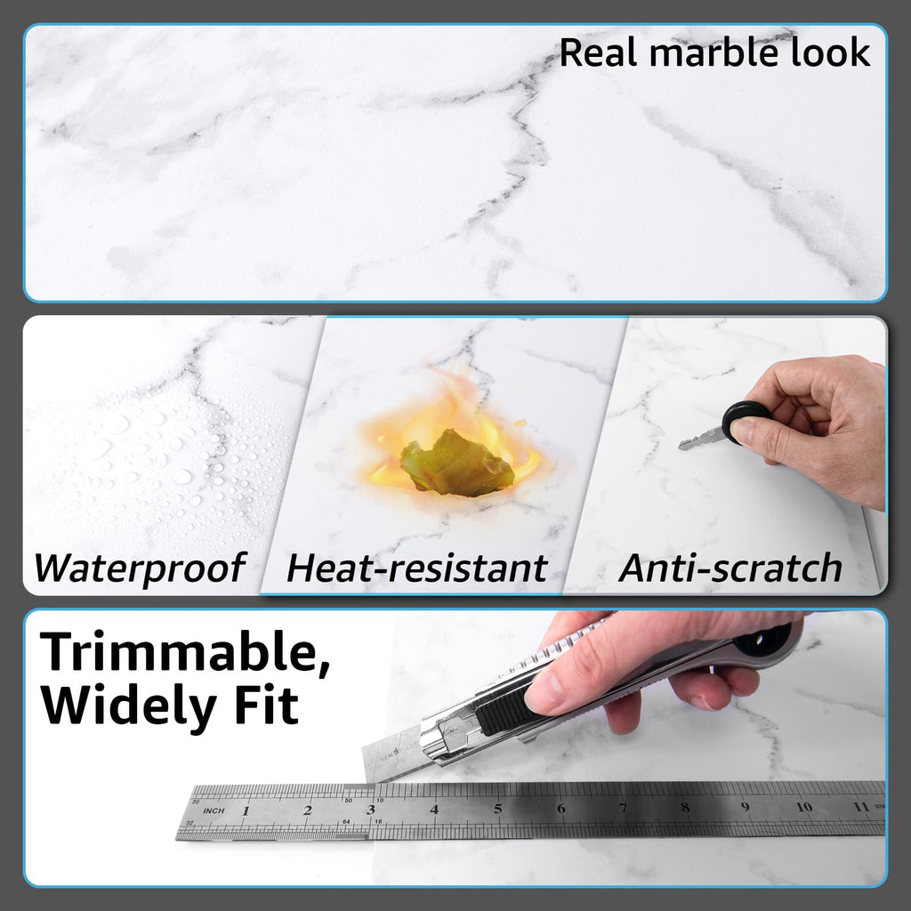 30-Pack Peel and Stick Vinyl Floor Tiles, Black & White Marble