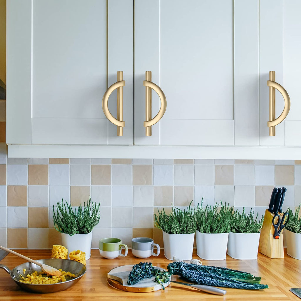 6 Pack Brushed Gold Cabinet Pulls 5 Inch(128MM) Hole Centers Kitchen Cabinet Handles Hardware Kitchen Handles for