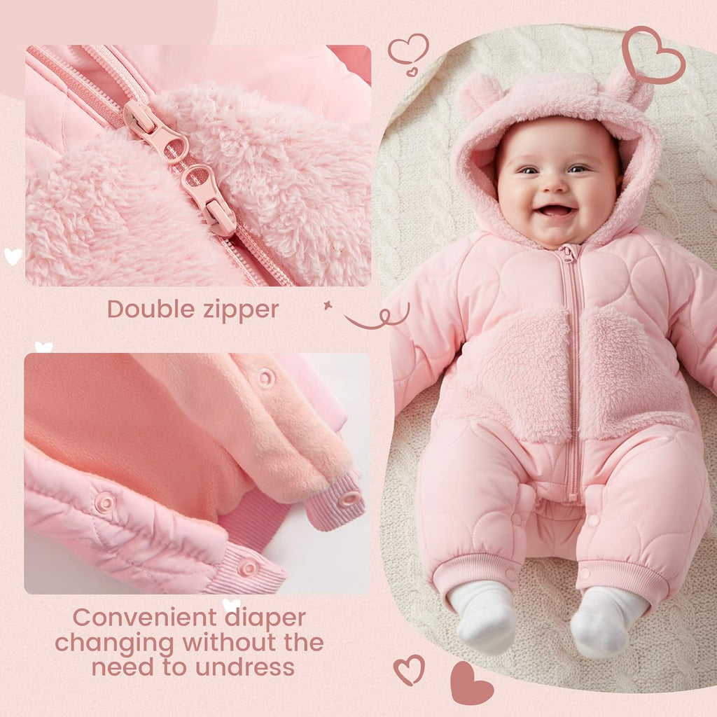 Baby Snowsuit Winter Romper Hooded Boys Girls Jumpsuit Bear Thick Windproof Cap Infant Winter Clothes
