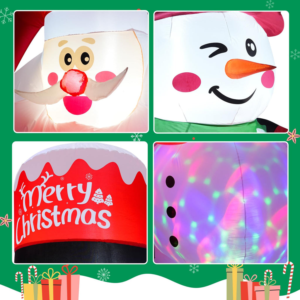 7FT Christmas Inflatable Outdoor Decoration, Inflatable Santa and Snowman Toasting with Light, Rotating Colorful LED