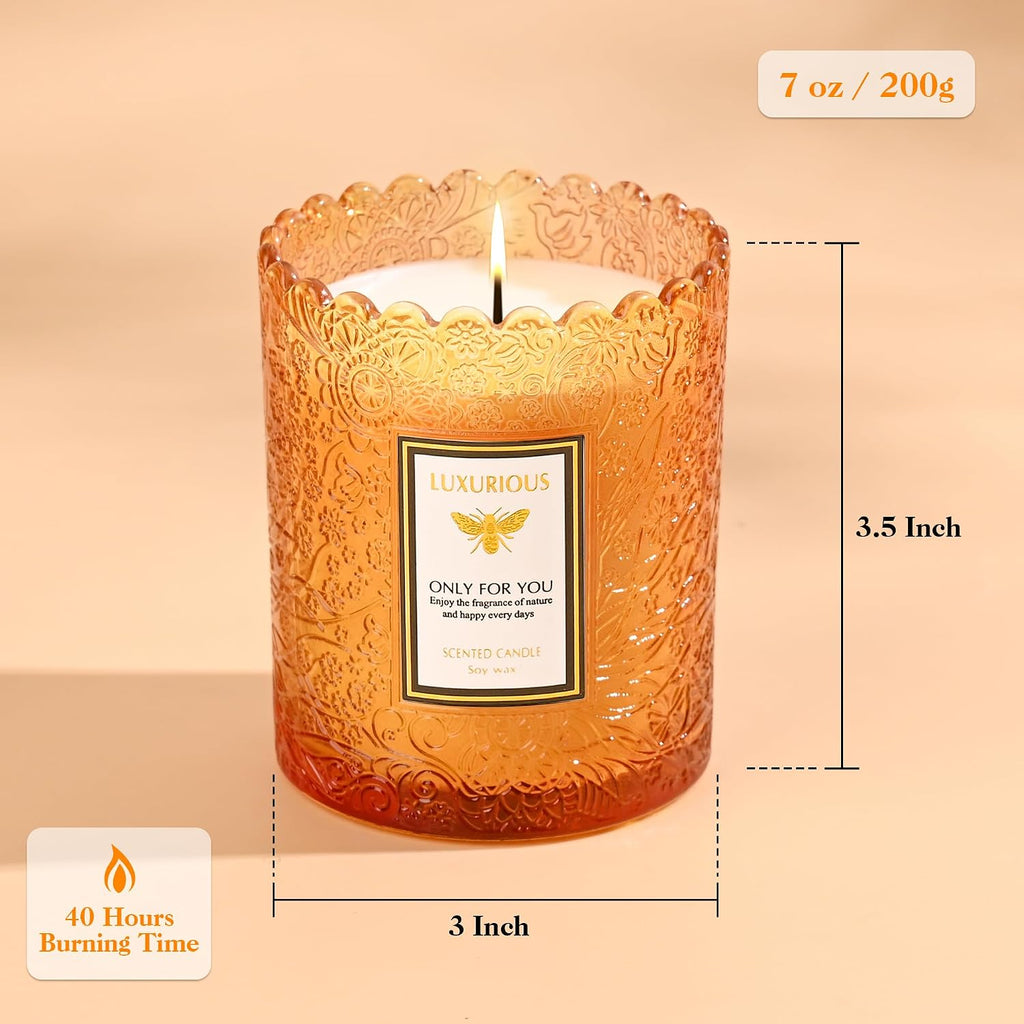 Amber Scented Candle, Candles Scented, Candles Gifts for Women & Men, Luxury Glass Jar Candle, Natural Soy Candle, 40 - Set of 7