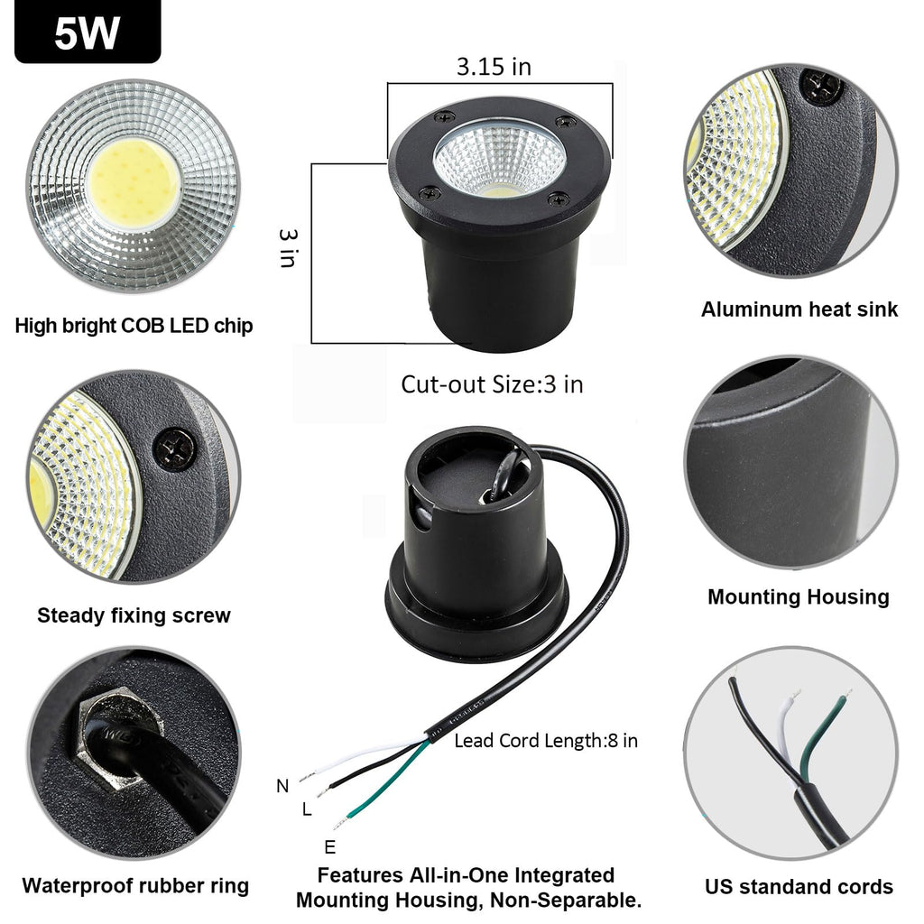 3CCT Outdoor In-Ground Lights, 120V Hardwired Well Lights, 8-Pack