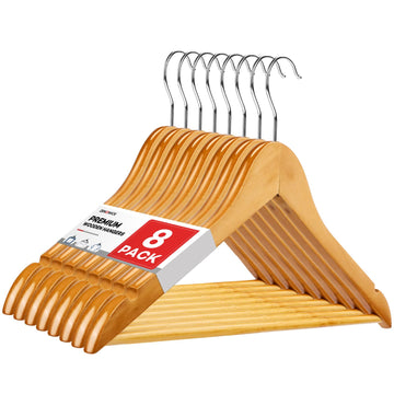 Wooden Hangers 8 Pack, Heavy Duty Wood Hangers for Coats