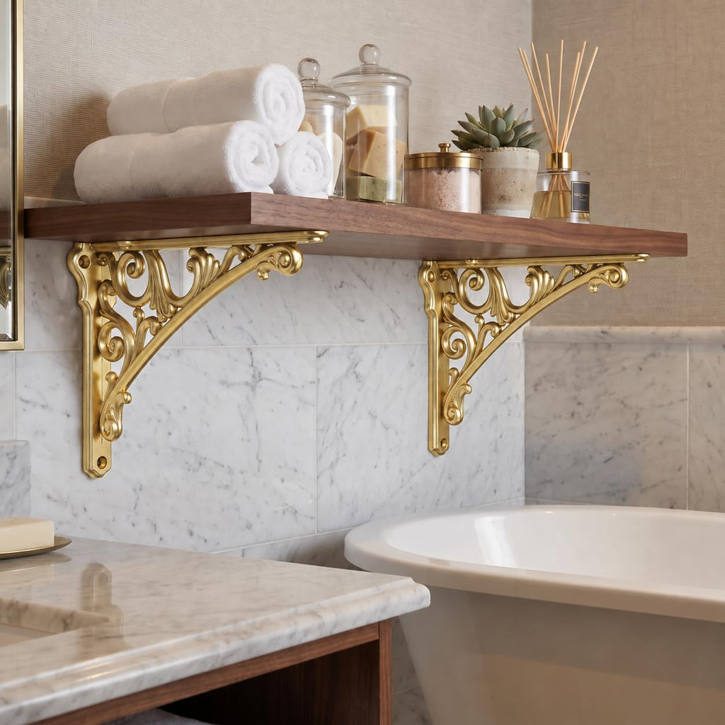 Shelf Bracket 8 Inch, Decorative Brackets for Shelving, Heavy Duty Vintage Ornate Shelf Bracket, Hardware Included, 4