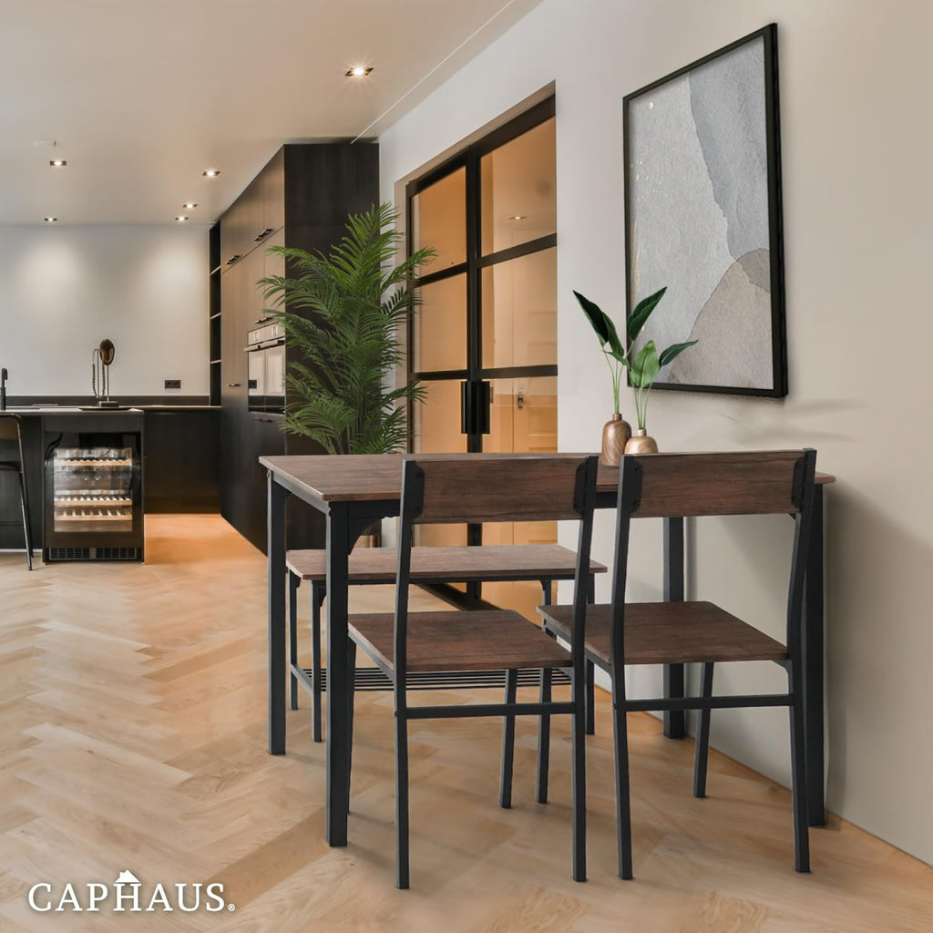 4 Pieces Dining Table Set for 4 w/Bench and Chairs, Modern Table Set w/Storage Rack, Rectangle Table, Bench & Two