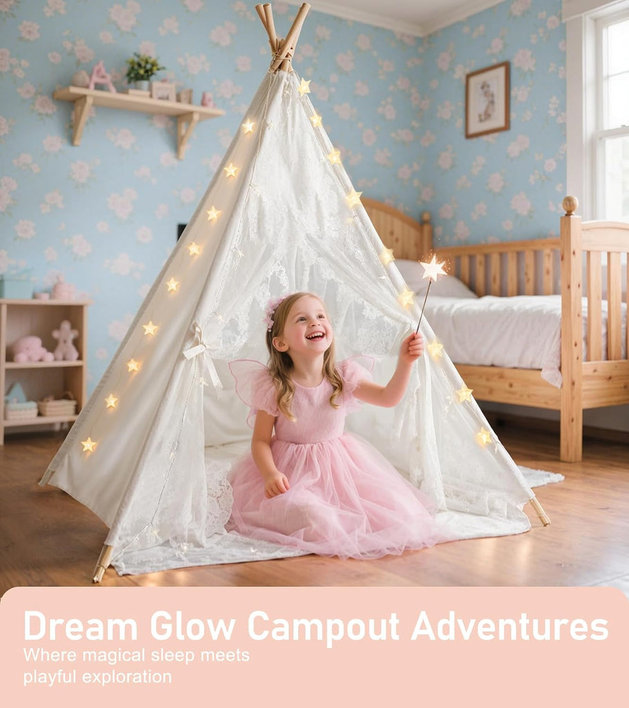 Teepee Tent for Kids with Star Lights, Mat & Carry Bag