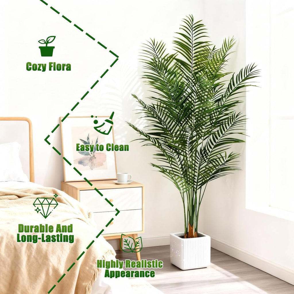 Artificial Palm Tree Indoor 6.5ft, Large Fake Tropical Areca Palm Tree with 18 Trunks, Faux Dypsis Lutescens Floor
