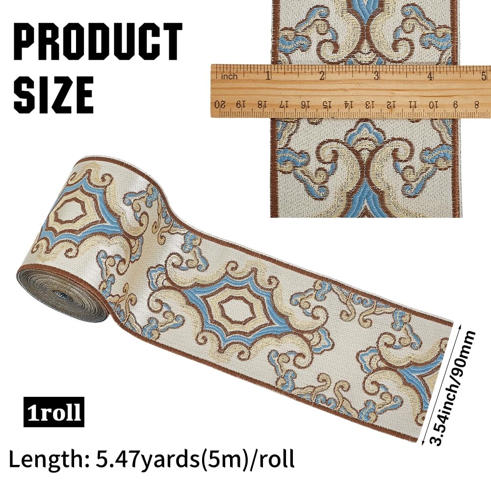 Ethnic Jacquard Ribbon Trim 3-1/2 inch Wide Boho Polyester Embroidered Woven Ribbon Trim Applique for DIY - 5.5 Yards