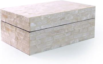 Handmade Capiz Shell Decorative Box with Hinged Lid - 7.9x5.1x3.1 Pearlescent White Subway Tile Pattern Shell Storage