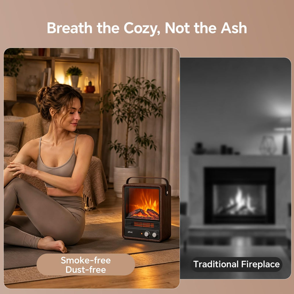 Portable Fireplace Heater, Gift for Christmas, No Smoke&dust(Walnut)