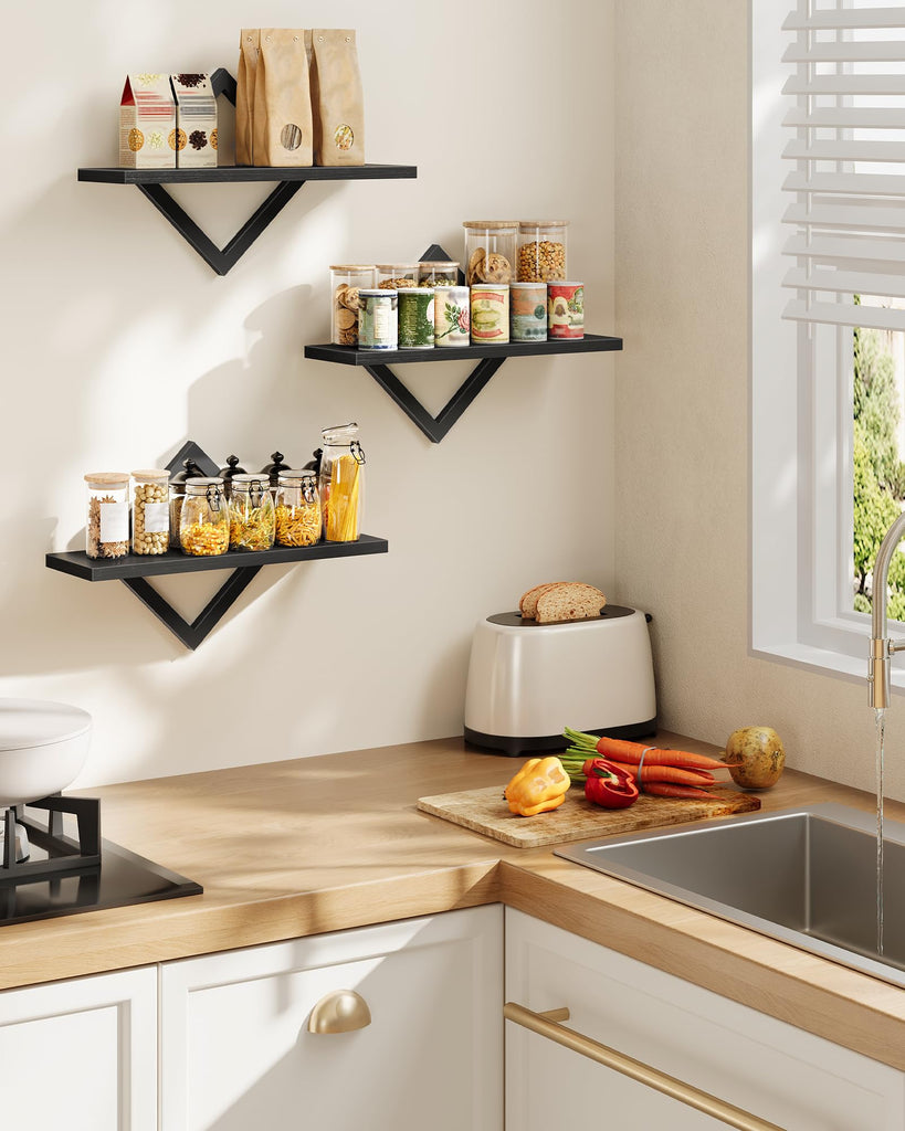 Floating Shelves for Wall, Set of 3, Black