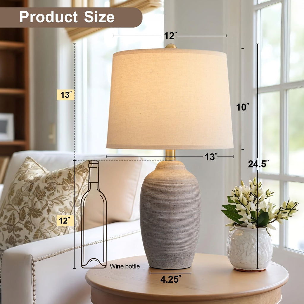 24.5" Vintage Ceramic Table Lamp Single-Rustic Boho Accent Nightstand Lamps -Small Textured Bedside Lamps, Modern