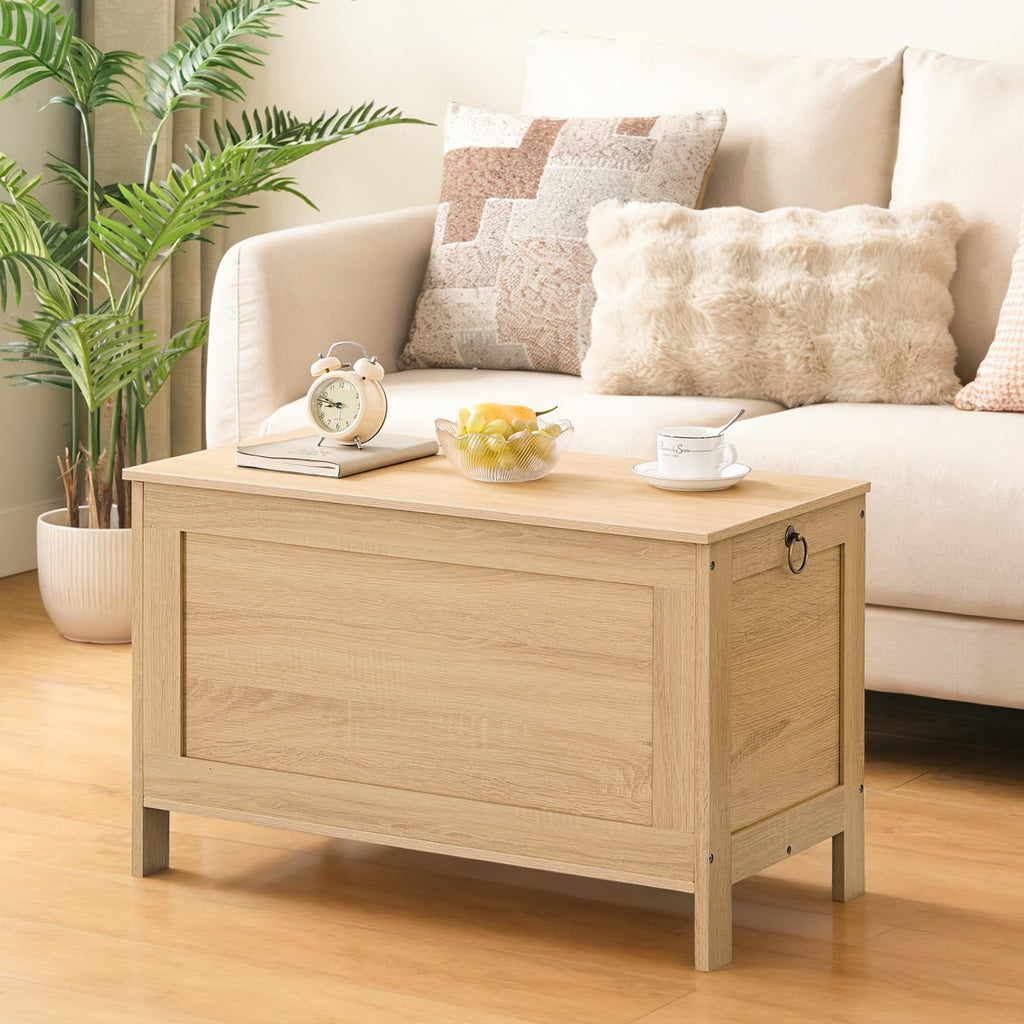 Toy Box, Retro Wooden Look Storage Chest with Safety Hinge, Entryway Storage Bench Supports 330 lb, 29.9 x 15.7 x