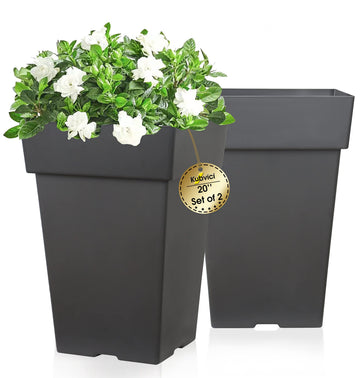 Tall Planters for Outdoor Plants, 20 Inch Movable Drainage Large Outdoor Planter Indoor Planters, Set of 2 Plastic