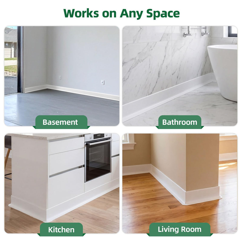32.8ft Flexible Vinyl Baseboard Trim with Toe, Stick Wall Base