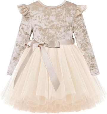 Girl Velvet Tutu Dress Toddler Long Sleeve Tulle Dresses