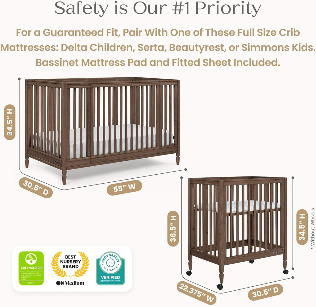 Jalen Grow with Me 9-in-1 Convertible Crib, Teak Brown | Greenguard Gold Certified Crib Converts from Portable