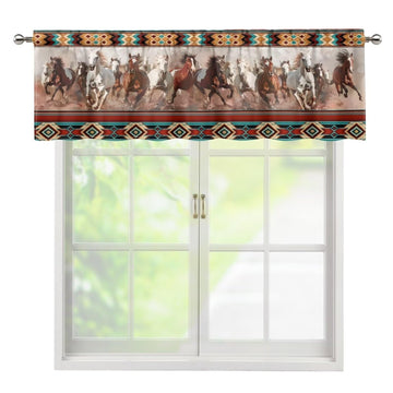Western Horse Kitchen Valance Curtain for Small Windows Tribal Aztec Pocket Short Blackout Curtains Window Treatment