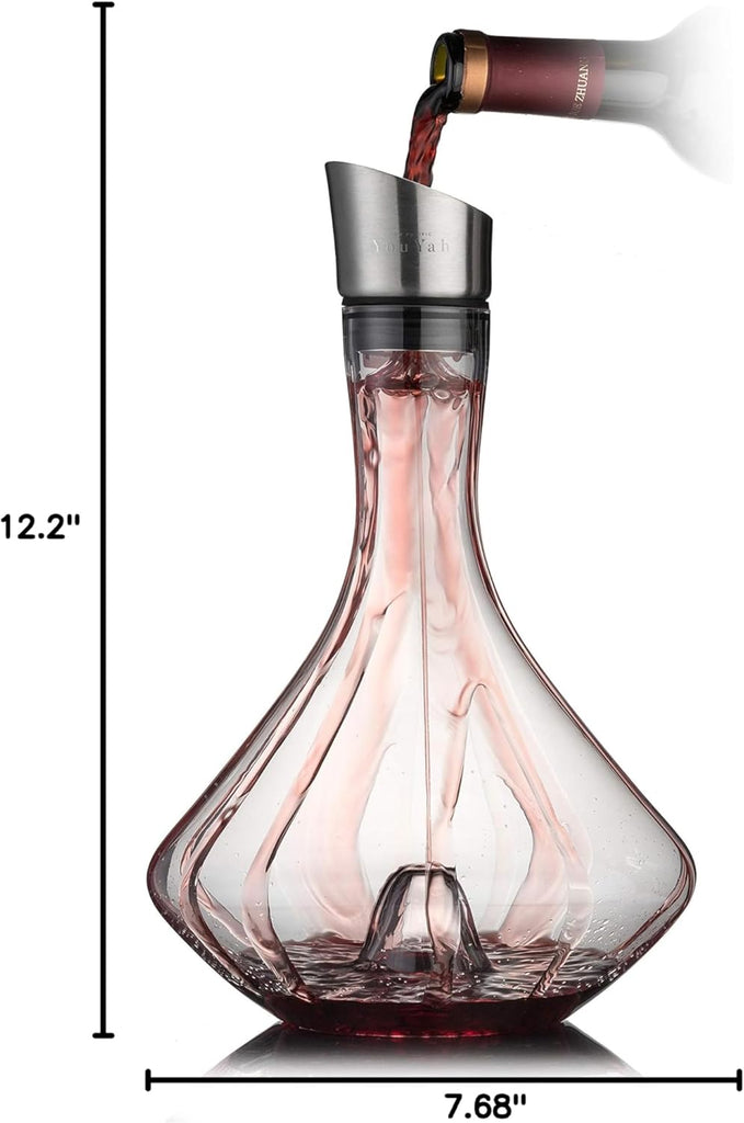 YouYah Wine Decanter Set,Red Wine Carafe with Built-in-Aerator,Wine Aerator,Wine Gifts for Christmas,Stainless Steel