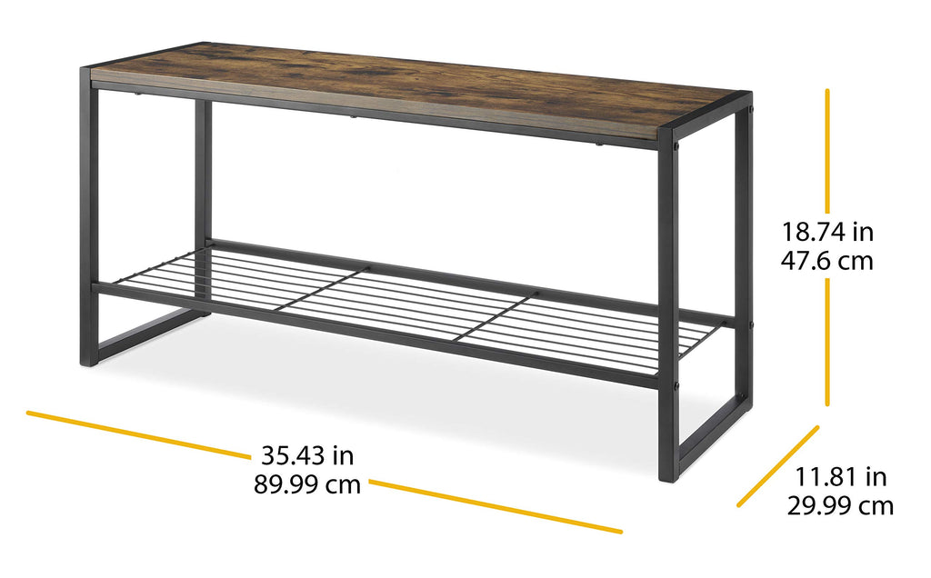 Entryway Bench, 35.5 Inch Modern Industrial Shoe Bench with Storage Shelf, Wood and Metal Shoe Rack Bench Seat