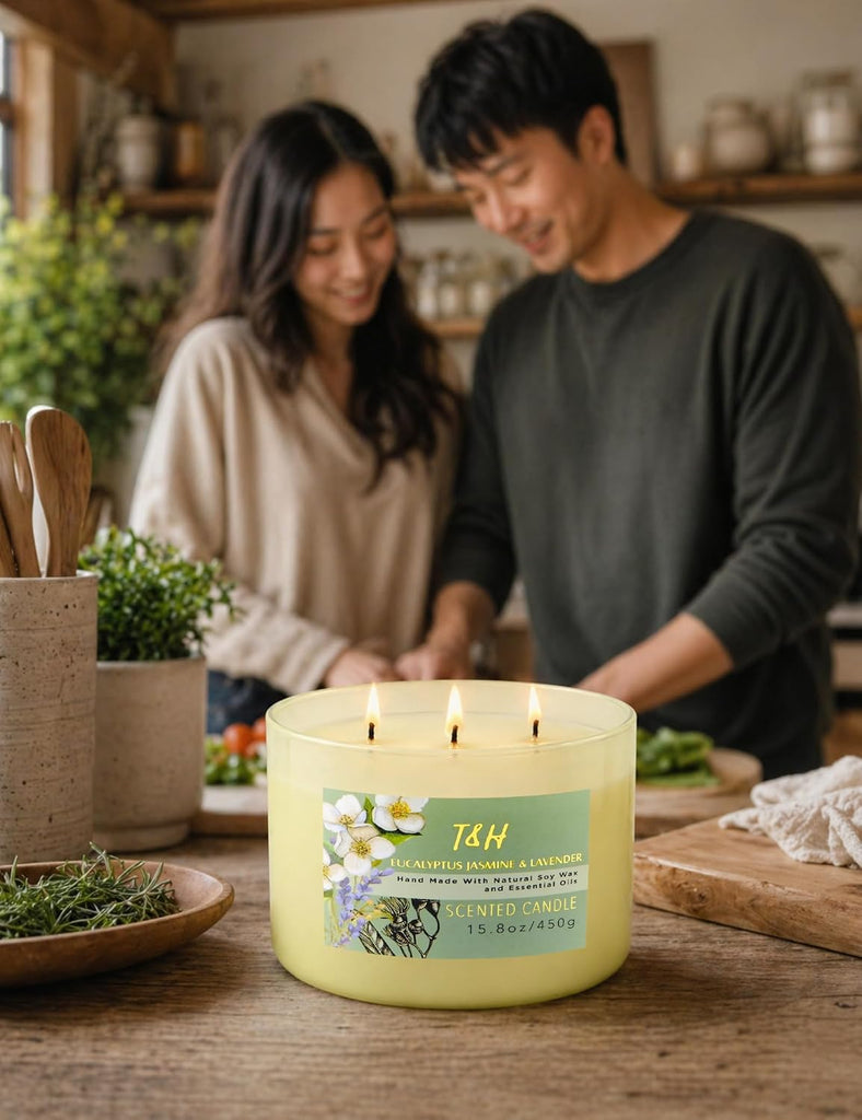 Eucalyptus Jasmine Lavender Scented Candle, 3-Wick Soy Candle - Set of 158